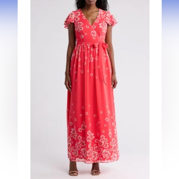 Eliza J Coral Floral Maxi Dress - Picture 1 of 14